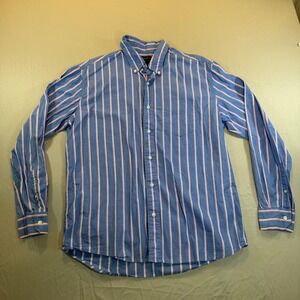 American Eagle Mens Blue Pink Striped Button Down Shirt Cotton Long Sleeve Large